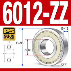 Vòng bi - bạc đạn 6012-ZZ  (Phớt kim loại - 60*95*18 mm)