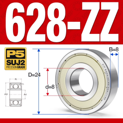 Vòng bi - bạc đạn mini  628-ZZ (Phớt kim loại -  8*24*8 mm)