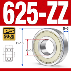 Vòng bi - bạc đạn mini  625-ZZ (Phớt kim loại -  5*16*5 mm)