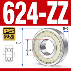 Vòng bi - bạc đạn mini  624-ZZ (Phớt kim loại -  4*13*5 mm)