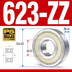 Vòng bi - bạc đạn mini  623-ZZ (Phớt kim loại -  3*10*4 mm)