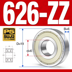 Vòng bi - bạc đạn mini  626-ZZ (Phớt kim loại -  6*19*6 mm)