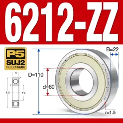 Vòng bi - bạc đạn 6212-ZZ  (Phớt cao su - 60*110*22 mm)