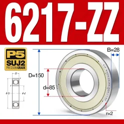 Vòng bi - bạc đạn 6217-ZZ  (Phớt cao su - 85*150*28 mm)