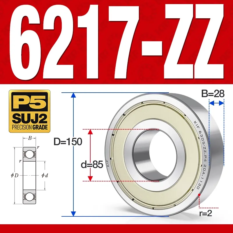 Vòng bi - bạc đạn 6217-ZZ  (Phớt cao su - 85*150*28 mm)