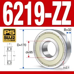 Vòng bi - bạc đạn 6219-ZZ  (Phớt cao su - 95*170*32 mm)