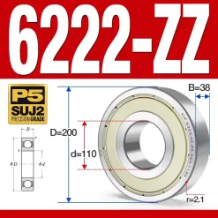 Vòng bi - bạc đạn 6222-ZZ  (Phớt cao su - 110*200*38 mm)