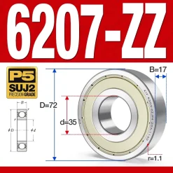 Vòng bi - bạc đạn 6207-ZZ  (Phớt cao su - 35*72*17 mm)