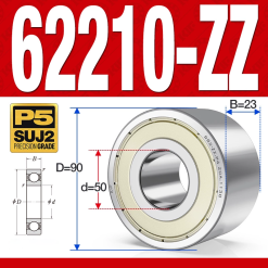 Vòng bi - bạc đạn 62210-ZZ (Bi cầu 2 dãy - Phớt kim loại - 50*90*23 mm)