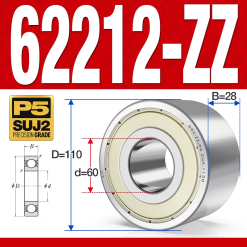 Vòng bi - bạc đạn 62212-ZZ (Bi cầu 2 dãy - Phớt kim loại - 60*110*28 mm)