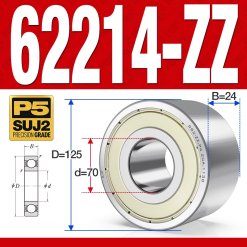 Vòng bi - bạc đạn 62214-ZZ (Bi cầu 2 dãy - Phớt kim loại - 70*125*24 mm)