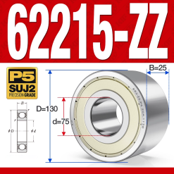 Vòng bi - bạc đạn 62215-ZZ (Bi cầu 2 dãy - Phớt kim loại - 75*130*25 mm)