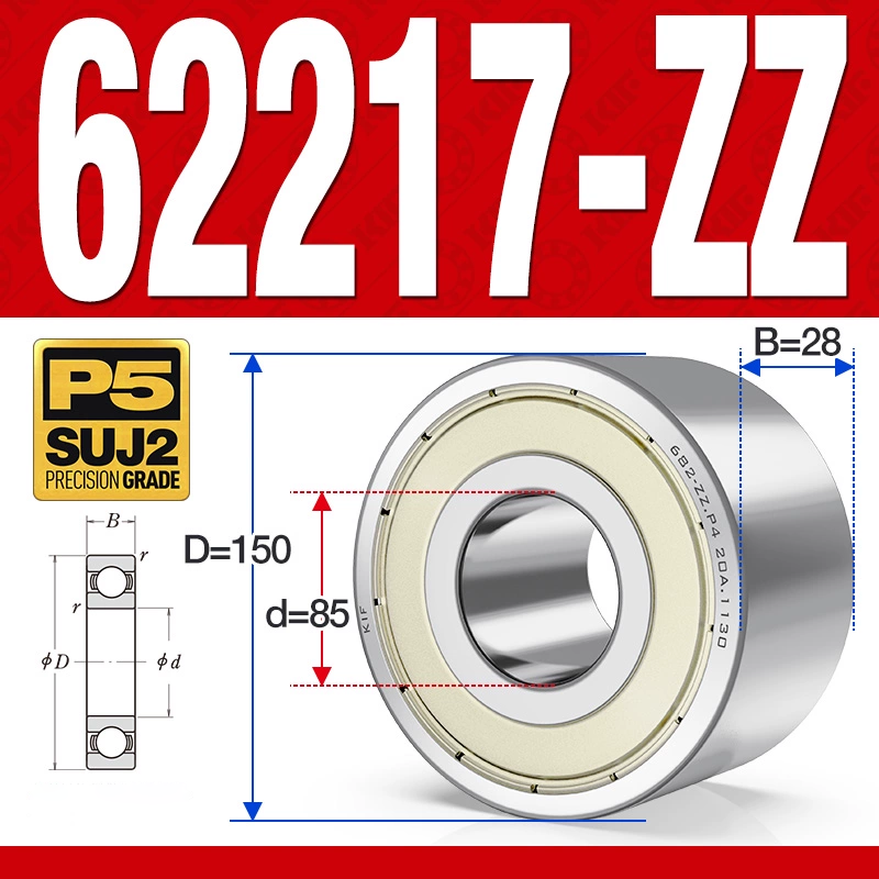 Vòng bi - bạc đạn 62217-ZZ (Bi cầu 2 dãy - Phớt kim loại - 85*150*28 mm)