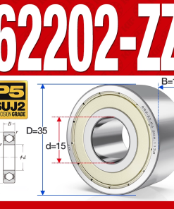 Vòng bi - bạc đạn 62202-ZZ (Bi cầu 2 dãy - Phớt kim loại - 15*35*14 mm)