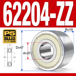 Vòng bi - bạc đạn 62204-ZZ (Bi cầu 2 dãy - Phớt kim loại - 20*47*18 mm)