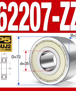 Vòng bi - bạc đạn 62207-ZZ (Bi cầu 2 dãy - Phớt kim loại - 35*72*23 mm)
