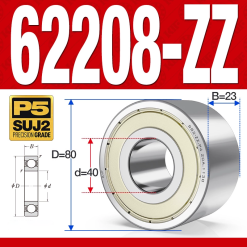 Vòng bi - bạc đạn 62208-ZZ (Bi cầu 2 dãy - Phớt kim loại - 40*80*23 mm)