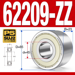 Vòng bi - bạc đạn 62209-ZZ (Bi cầu 2 dãy - Phớt kim loại - 45*85*23 mm)