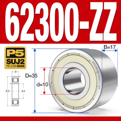 Vòng bi - bạc đạn 62300-ZZ (Bi cầu 2 dãy - Phớt kim loại - 10*35*17 mm)