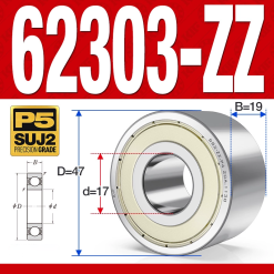 Vòng bi - bạc đạn 62303-ZZ (Bi cầu 2 dãy - Phớt kim loại - 17*47*19 mm)