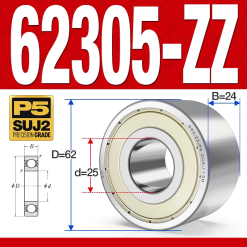 Vòng bi - bạc đạn 62305-ZZ (Bi cầu 2 dãy - Phớt kim loại - 25*62*24 mm)