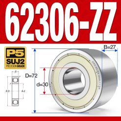 Vòng bi - bạc đạn 62306-ZZ (Bi cầu 2 dãy - Phớt kim loại - 30*72*27 mm)