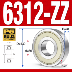 Vòng bi - bạc đạn 6312-ZZ (Phớt kim loại - 60*130*31 mm)