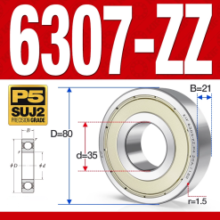 Vòng bi - bạc đạn 6307-ZZ  (Phớt cao su -  35*80*21 mm)