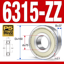 Vòng bi - bạc đạn 6315-ZZ (Phớt kim loại - 75*160*37 mm)