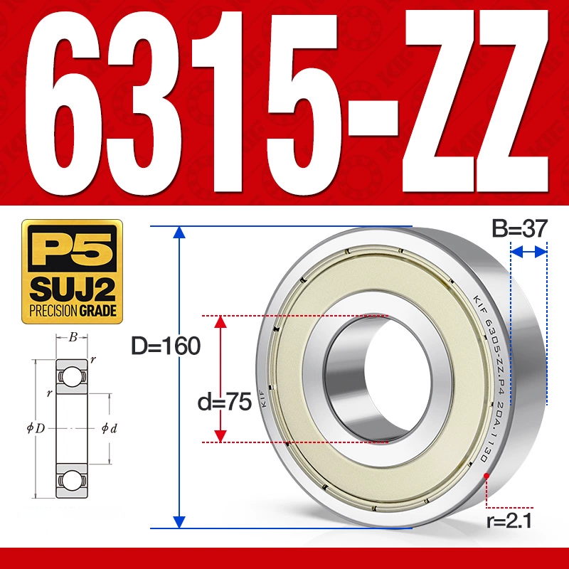 Vòng bi - bạc đạn 6315-ZZ (Phớt kim loại - 75*160*37 mm)
