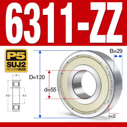 Vòng bi - bạc đạn 6311-ZZ (Phớt kim loại - 55*120*29 mm)