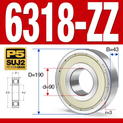 Vòng bi - bạc đạn 6318-ZZ (Phớt kim loại - 90*190*43 mm)
