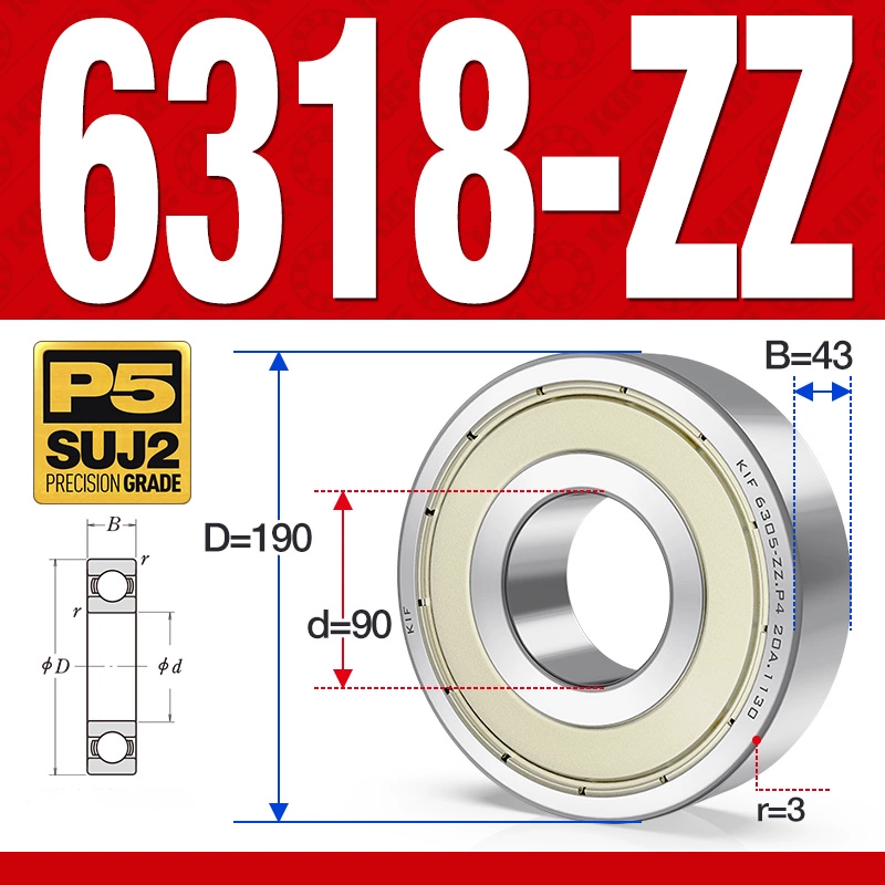 Vòng bi - bạc đạn 6318-ZZ (Phớt kim loại - 90*190*43 mm)