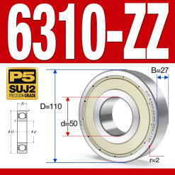 Vòng bi - bạc đạn 6310-ZZ (Phớt kim loại - 50*110*27 mm)