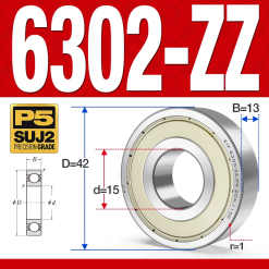 Vòng bi - bạc đạn 6302-ZZ  (Phớt cao su -  15*42*13 mm)