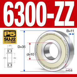 Vòng bi - bạc đạn 6300-ZZ  (Phớt cao su -  10*35*11 mm)