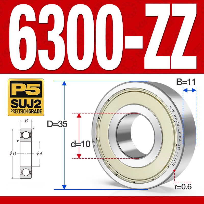 Vòng bi - bạc đạn 6300-ZZ  (Phớt cao su -  10*35*11 mm)