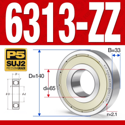 Vòng bi - bạc đạn 6313-ZZ (Phớt kim loại - 65*140*33 mm)