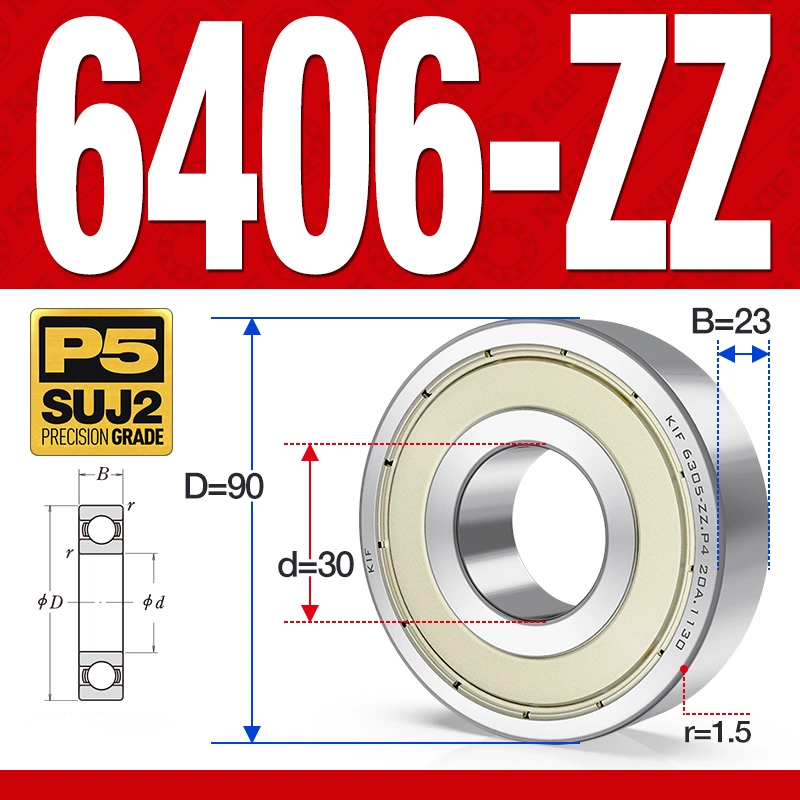 Vòng bi - bạc đạn 6406-ZZ  (Phớt kim loại - 30*90*23 mm)