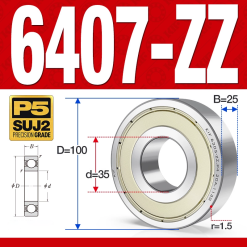Vòng bi - bạc đạn 6407-ZZ  (Phớt kim loại - 35*100*25 mm)