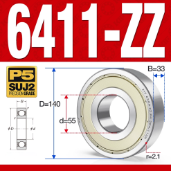 Vòng bi - bạc đạn 6411-ZZ  (Phớt kim loại - 55*140*33 mm)