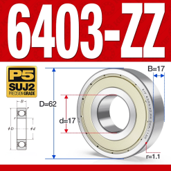 Vòng bi - bạc đạn 6403-ZZ  (Phớt kim loại - 17*62*17 mm)