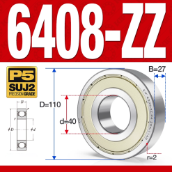Vòng bi - bạc đạn 6408-ZZ  (Phớt kim loại - 40*110*27 mm)