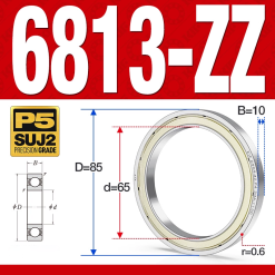 Vòng bi - bạc đạn 6813-ZZ  (Phớt kim loại - 65*85*10 mm)