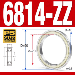 Vòng bi - bạc đạn 6814-ZZ  (Phớt kim loại - 70*90*10 mm)