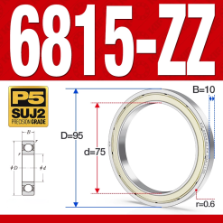 Vòng bi - bạc đạn 6815-ZZ  (Phớt kim loại - 75*95*10 mm)
