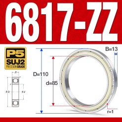 Vòng bi - bạc đạn 6817-ZZ  (Phớt kim loại - 85*110*13 mm)
