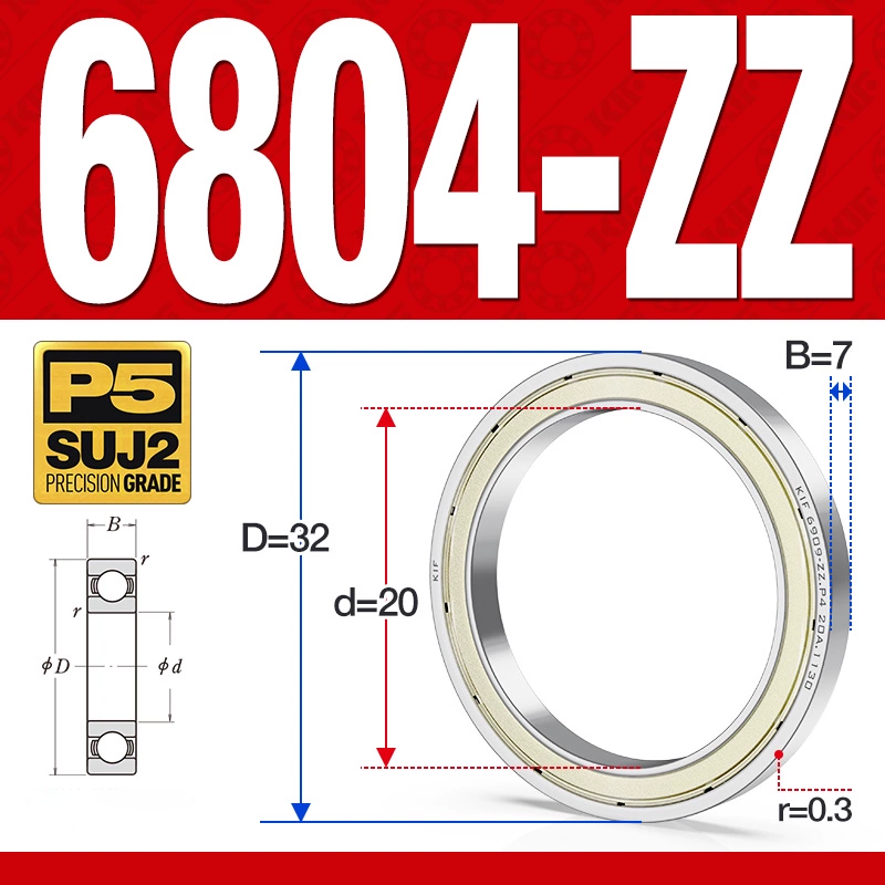 Vòng bi - bạc đạn 6804-ZZ  (Phớt kim loại -  20*32*7 mm)