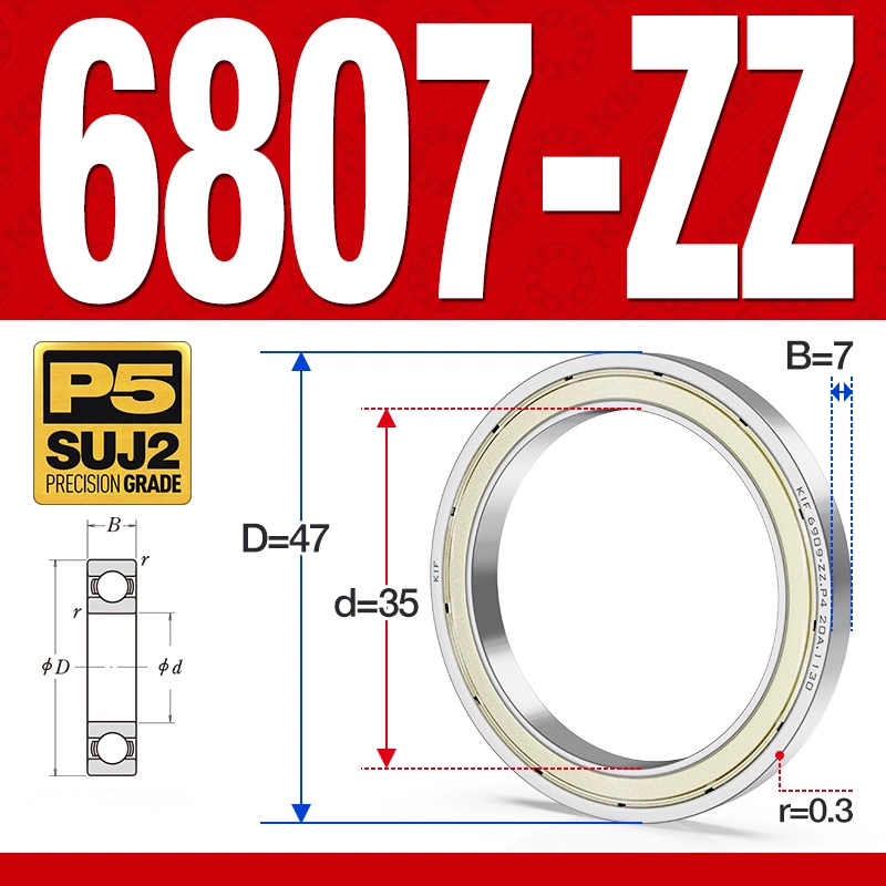Vòng bi - bạc đạn 6807-ZZ  (Phớt kim loại -  35*47*7 mm)