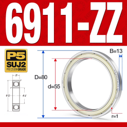 Vòng bi - bạc đạn 6911-ZZ  (Phớt kim loại - 55*80*13 mm)